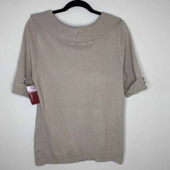 Tradition Women's Cowl Neck Sweater Top 3/4 Length Sleeve Stretch Taupe y2k - Picture 14 of 16